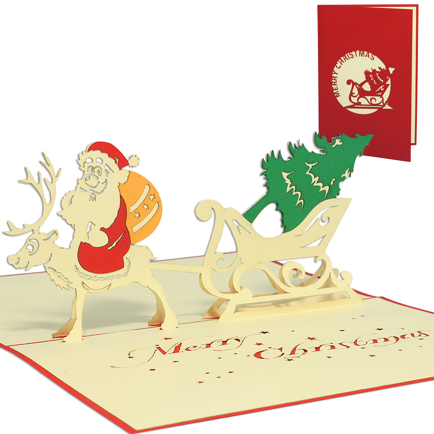 LINPOPUP Pop Up 3D Karte, Weihnachtskarte, Glückwunschkarte, Weihnachtsmann Rentier, LIN17714, LINPopUp®, N411