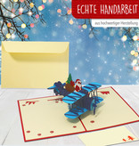 LINPOPUP 3D Pop Up Karte, Weihnachtskarte, Glückwunschkarte, Nikolaus im Doppeldecker, LIN17660, LINPopUp®, N455