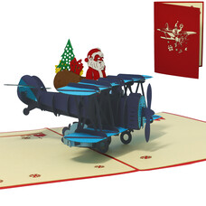LINPOPUP Pop up card, 3D card, Christmas card, Santa Claus in airplane, N455