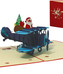 LINPOPUP Pop Up Karte, 3D Karte, Weihnachtskarte, Weihnachtsmann im Flugzeug, N455