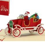 LINPOPUP 3D Pop Up cards, Christmas cards,  Holiday Season, Season Greetings, Santa Claus driving Oldtimer, LIN17662,  LINPopUp®, N457