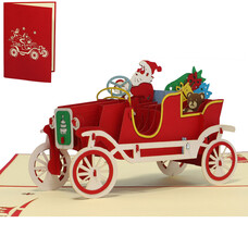 LINPOPUP Pop Up Card, 3D Card, Christmas Card, Santa Claus in a Car, N457