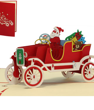 LINPOPUP Pop Up Karte, 3D Karte, Weihnachtskarte,  Weihnachtsmann im Auto [N457]