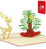 LINPOPUP Pop Up 3D Card, Christmas Card, Greeting Card, Christmas Tree, Fir Tree with Reindeer, LIN17561, LINPopUp®, N451