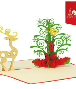 LINPOPUP Pop Up Karte, 3D Karte, Weihnachtsbaum, Tannenbaum, Rentier, N451