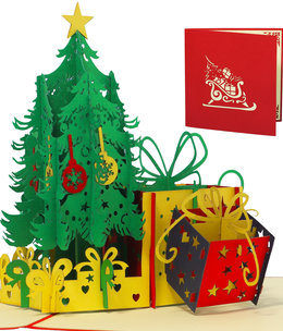 LINPOPUP Pop Up Karte, 3D Karte, Tannenbaum, Weihnachtsbaum mit Geschenken, N453