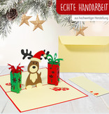 LINPOPUP Pop Up 3D Karte, Weihnachtskarte, Rentier mit Geschenken, LIN17558, LINPopUp®, N448