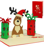 LINPOPUP Pop Up 3D Karte, Weihnachtskarte, Rentier mit Geschenken, LIN17558, LINPopUp®, N448