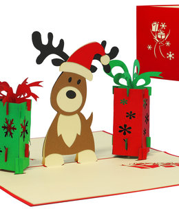 LINPOPUP Pop Up Card, 3D Card, Reindeer with Gifts, N448