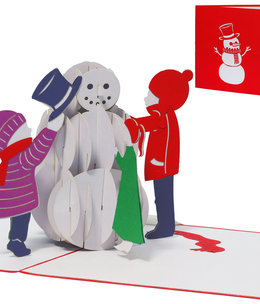 LINPOPUP Pop Up Card, 3D Card, Snowman with Children, N447