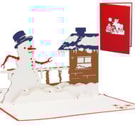 LINPOPUP Pop Up Card, 3D Card, Christmas Card, Snowman by the House, N445