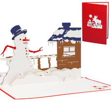 LINPOPUP Pop Up Card, 3D Card, Christmas Card, Snowman by the House, N445