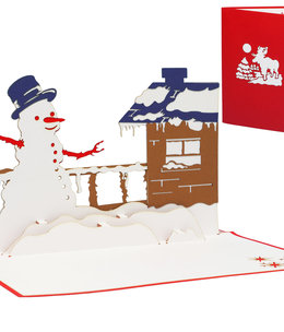 LINPOPUP Pop Up Karte, 3D Karte, Weihnachtskarte, Schneemann am Haus, N445