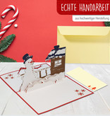 LINPOPUP Pop Up 3D Karte, Weihnachtskarte, Glückwunschkarte, Schneemann am Haus, LIN17585, LINPopUp®, N445