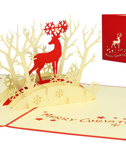 LINPOPUP Pop Up Karte, 3D Karte, Weihnachtskarte, Rentier im Wald, N417