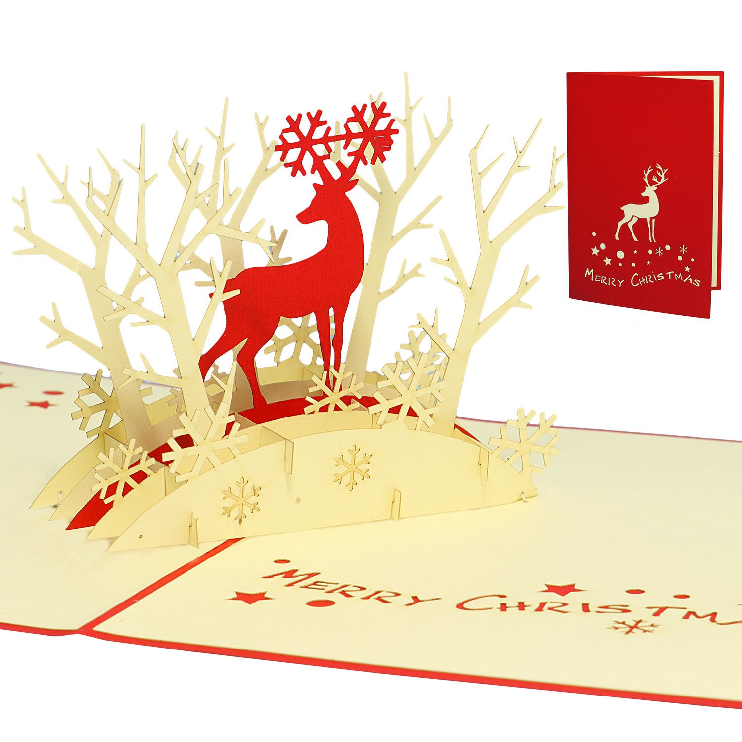 LINPOPUP Pop Up 3D Card, Christmas Card, Greeting Card, Reindeer in the Forest, LINPopUp®, N417