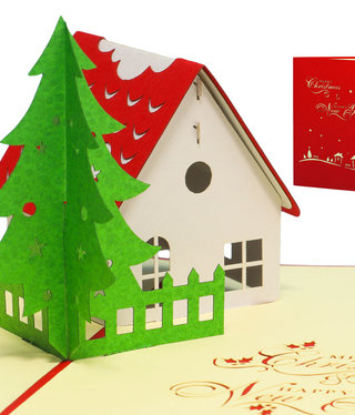 LINPOPUP Pop Up Karte, 3D Karte, Weihnachtskarte, Haus Weihnachten, N414