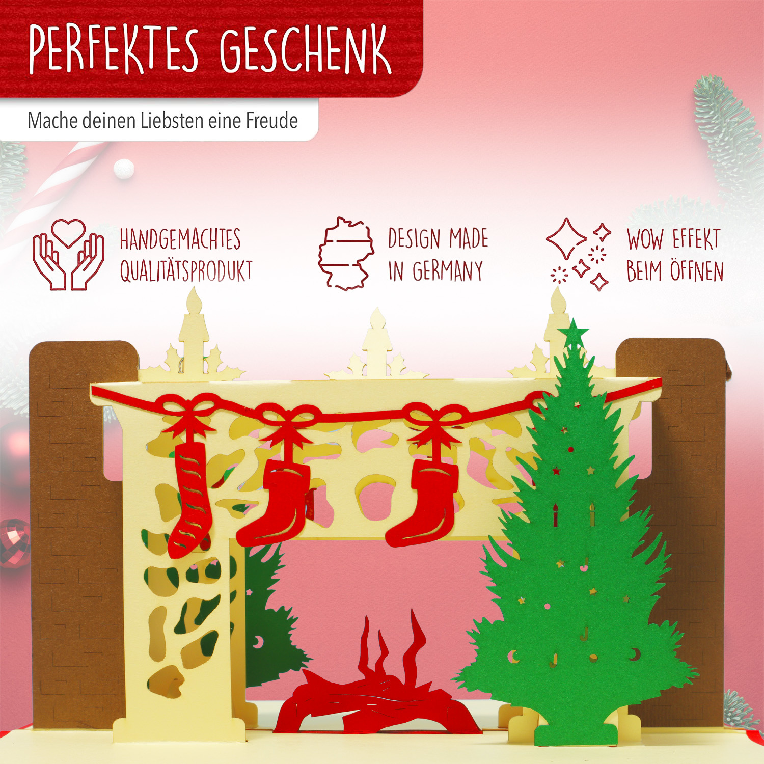 LINPOPUP Pop Up 3D Karte, Weihnachtskarte, Glückwunschkarte, Weihnachtskamin, LIN17249, LINPopUp®, N439