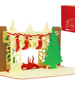 LINPOPUP Pop Up Karte, 3D Karte, Weihnachtskarte, Weihnachtskamin, N439