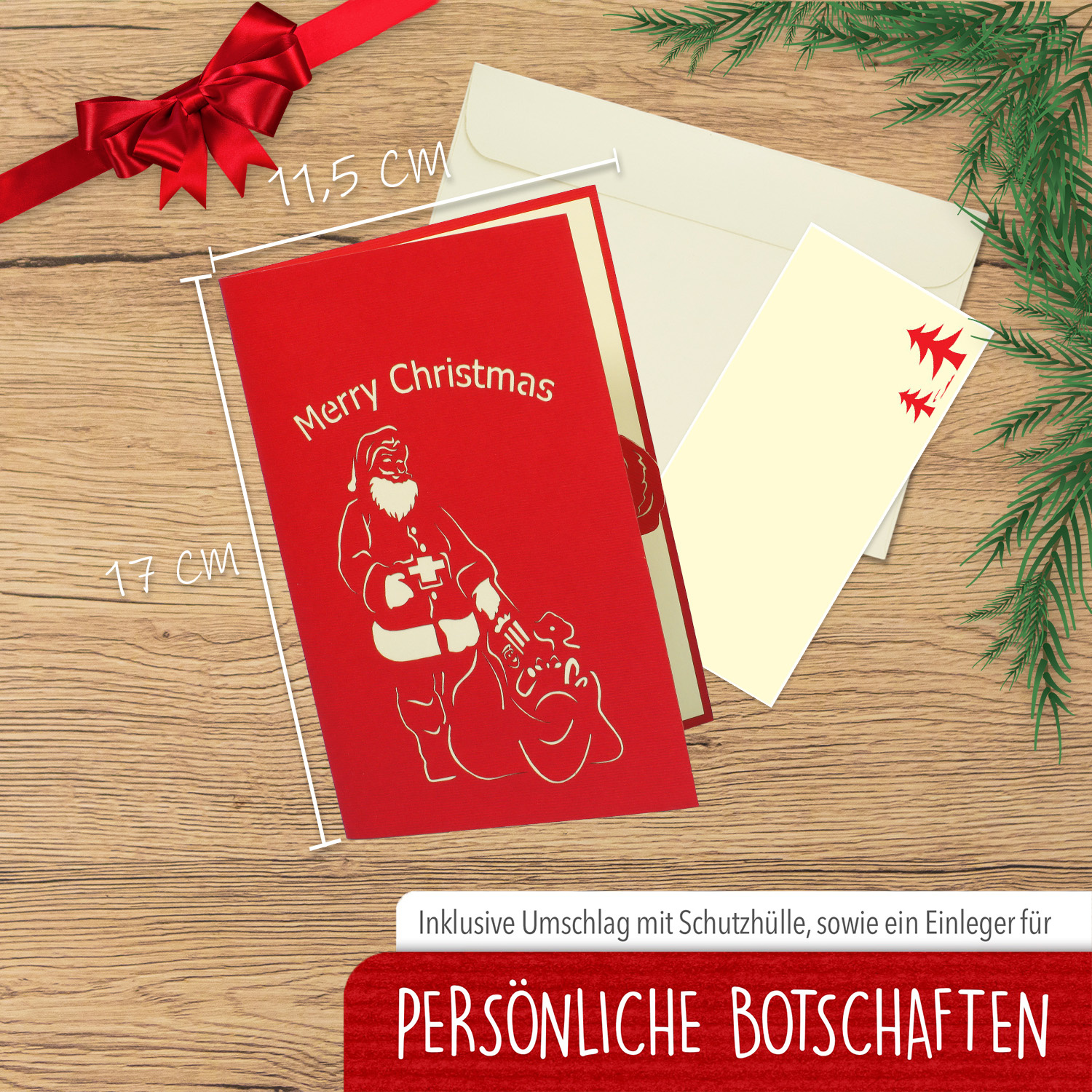 LINPOPUP Pop Up 3D Karte, Weihnachtskarte, Glückwunschkarte, Weihnachtsmann Geschenke (EN), LIN17248, LINPopUp®, N438