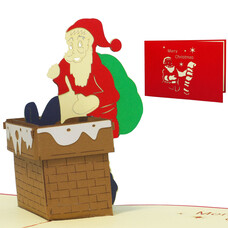 LINPOPUP Pop Up Card, 3D Card, Christmas Card, Father Christmas in the Chimney, N435
