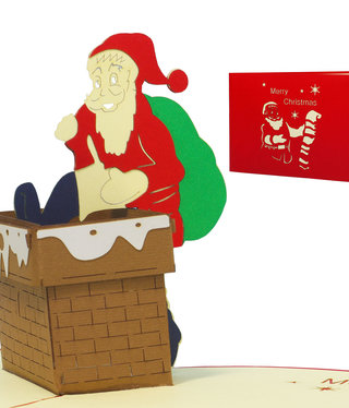 LINPOPUP Pop Up Karte, 3D Karte, Weihnachtskarte, Weihnachtsmann im Schornstein [N435]