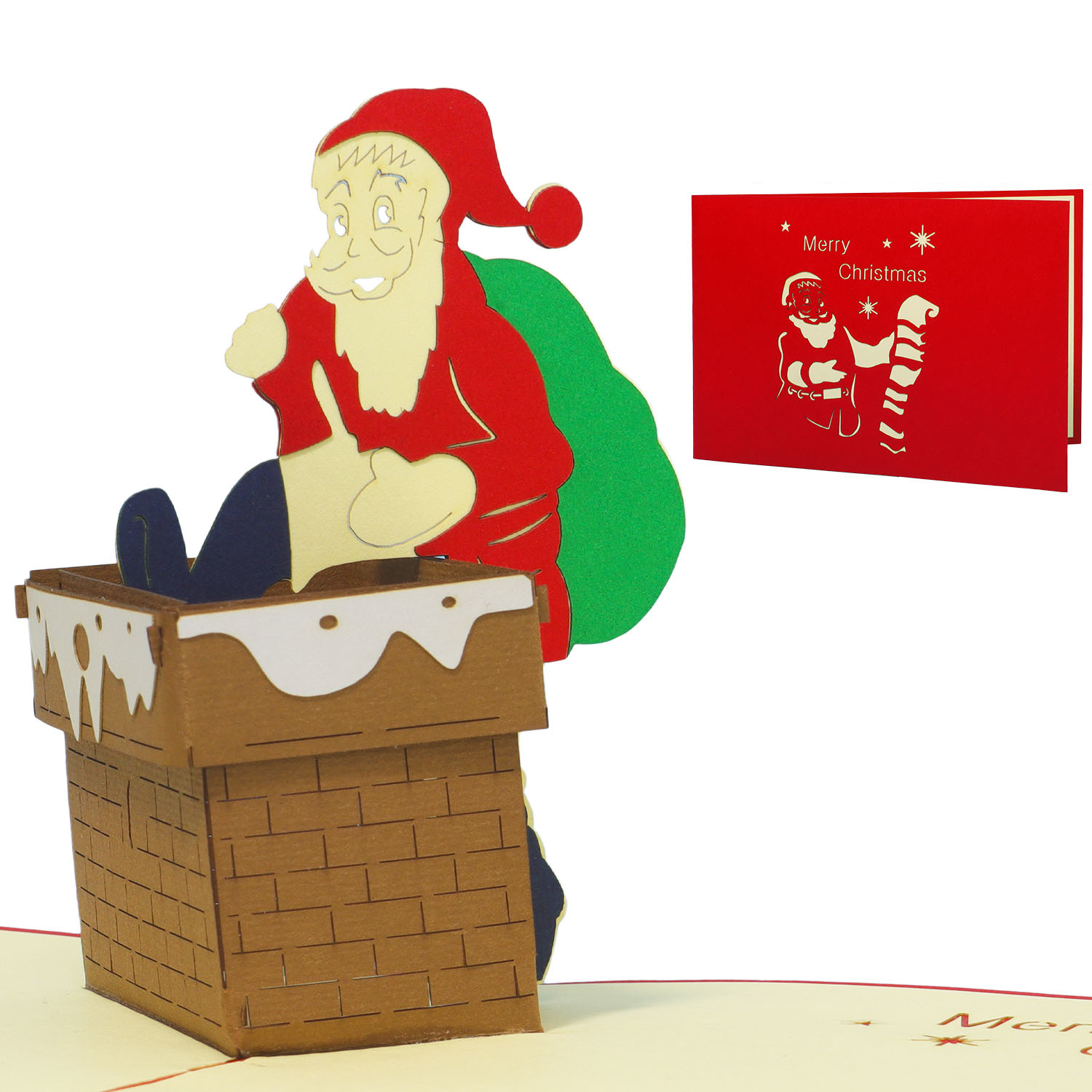 LINPOPUP Pop Up 3D Karte, Weihnachtskarte, Glückwunschkarte, Weihnachtsmann im Schornstein, LINPopUp®, N435