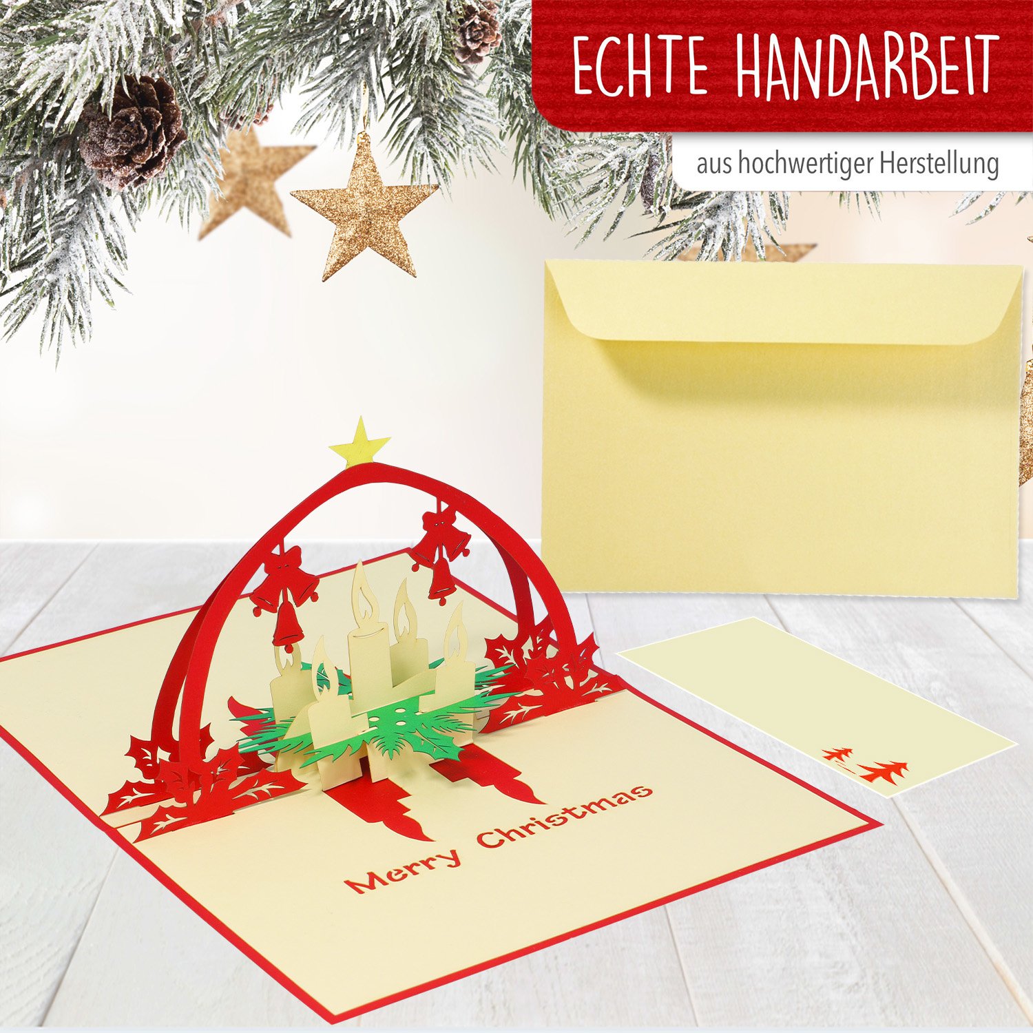 Pop Up 3D Karte, Weihnachtskarte, Glückwunschkarte, Adventskranz, N436