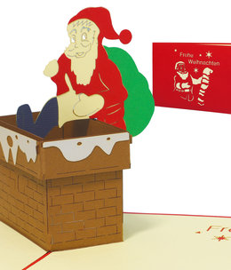 LINPOPUP Pop Up Karte, 3D Karte, Weihnachtskarte, Weihnachtsmann, Schornstein, N434