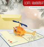 LINPOPUP POP UP Weihnachtskarte, Weihnachtsmann, Hubschrauber, Weihnachtskarten, 3d Pop Up Weihnachtskarten, 3d Karte Weihnachten, LIN17579, LINPopUp®, N454