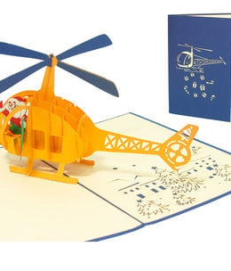 LINPOPUP Pop Up Karte, 3D  Karte, Weihnachtskarte, Weihnachtsmann im Helikopter, N454