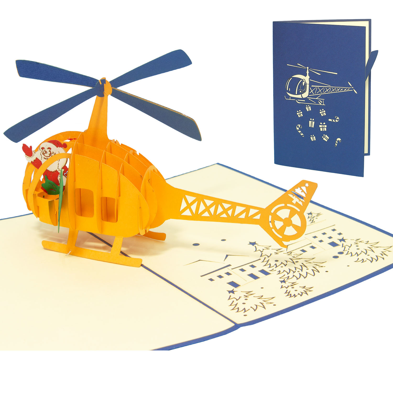 LINPOPUP POP UP Christmas Card, Santa Claus, Helicopter, Christmas Cards, 3d Pop Up Christmas Cards, 3d Card Christmas, LIN17579, LINPopUp®, N454