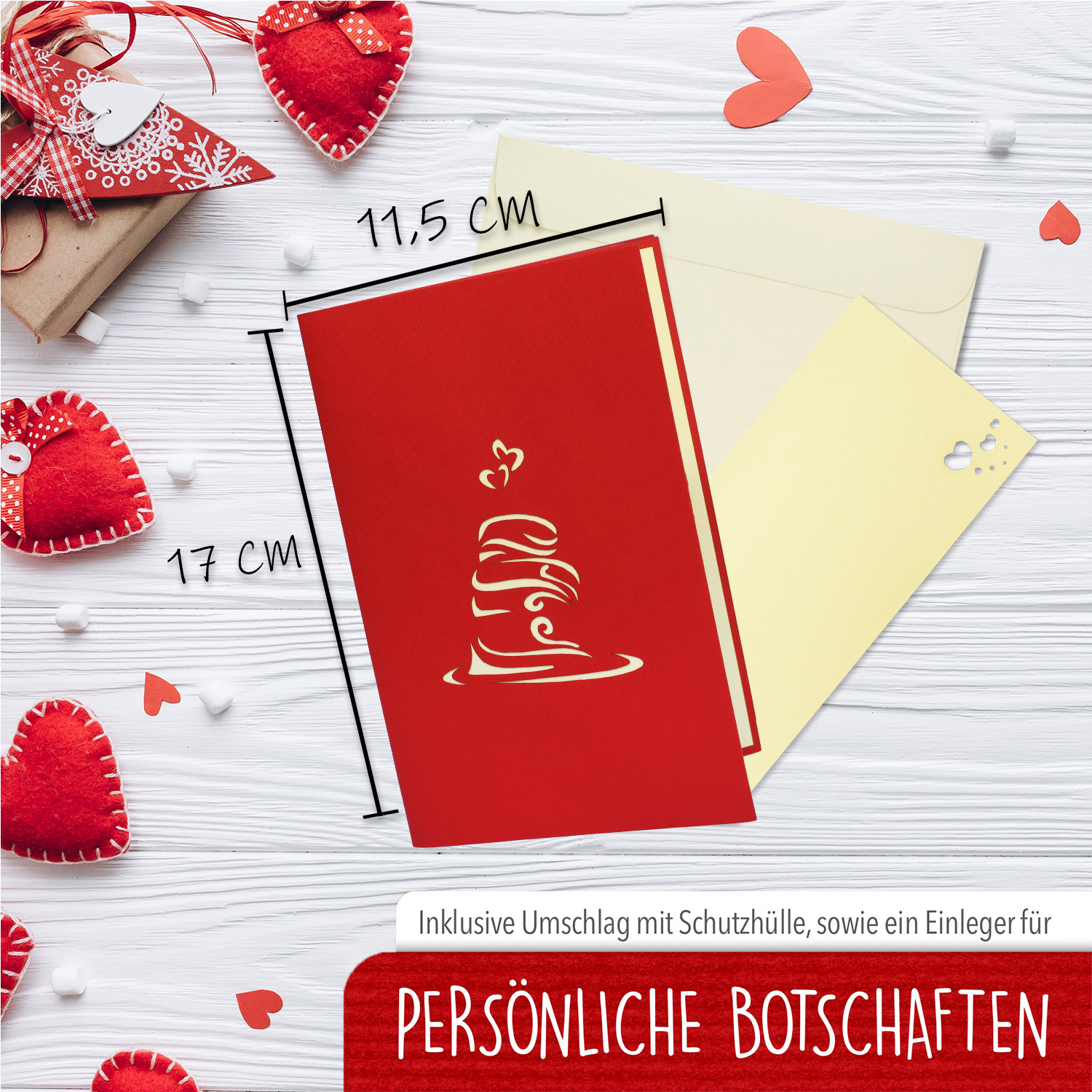 Pop Up 3D Karte, Valentinskarte, Hochzeitseinladung, Hochzeitskarte, Herzen, LINPopUp®, N75