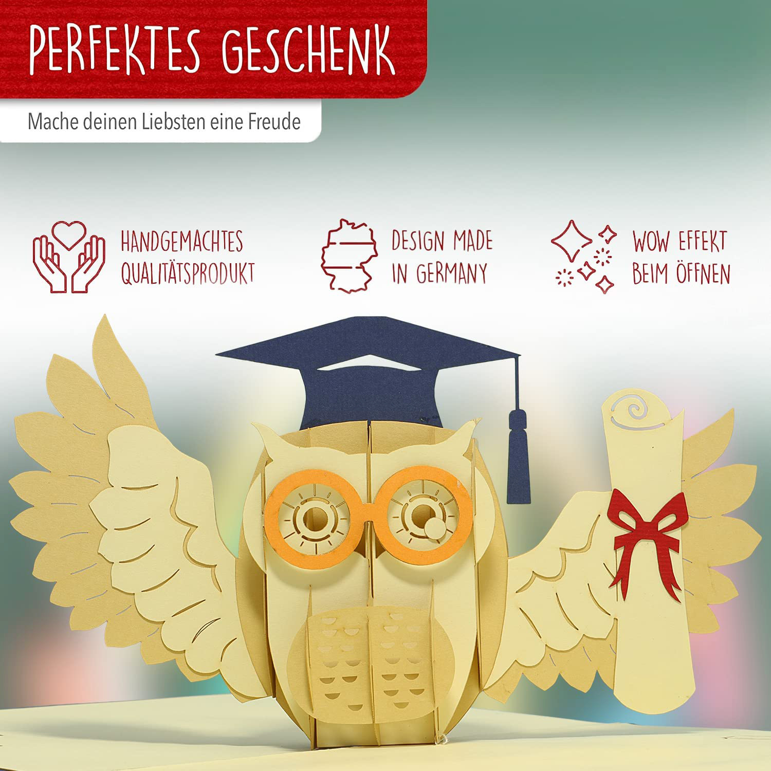 LINPOPUP Pop Up 3D Card, Birthday Card, Congratulations Graduation Card, Owl Certificate, LIN17530, LINPopUp®, N284