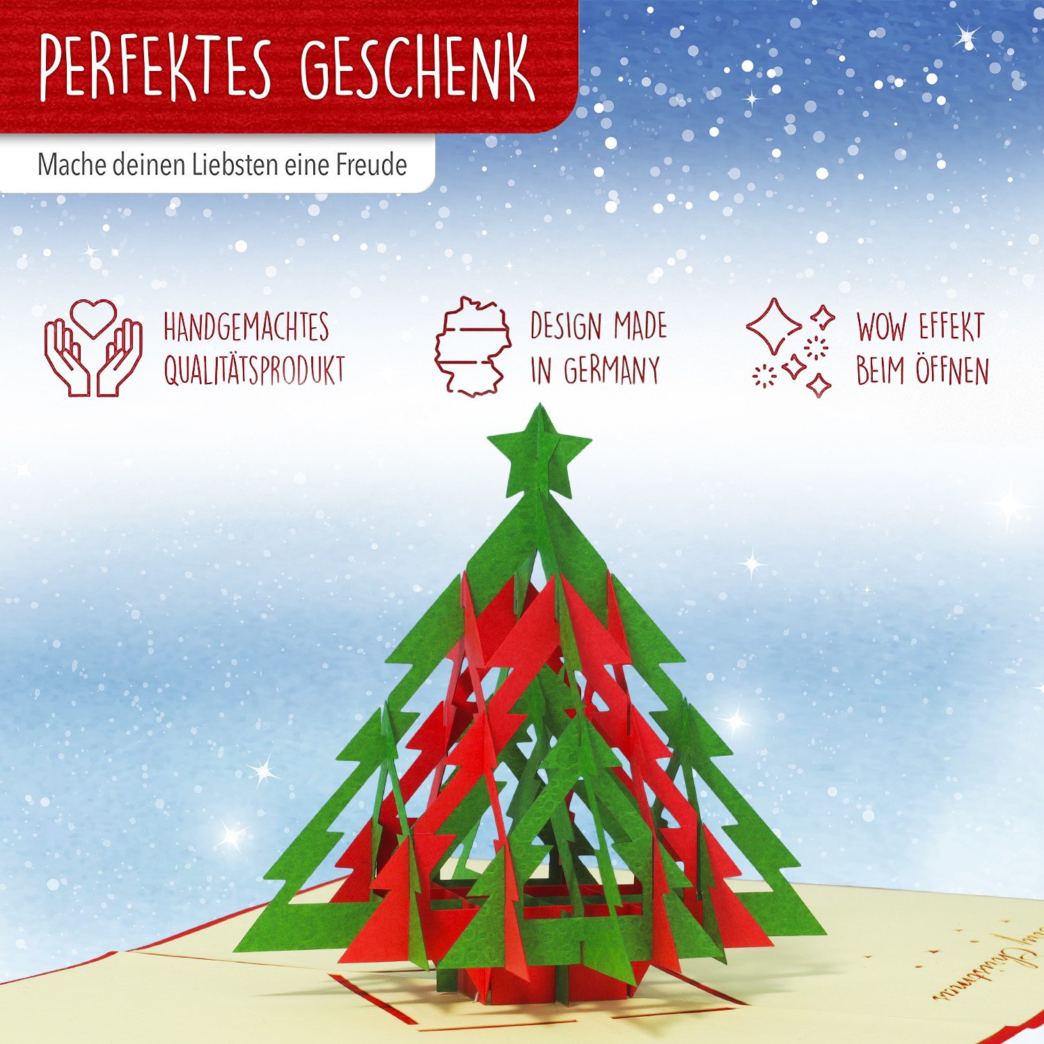 LINPOPUP Pop Up 3D Karte, Weihnachtskarte, Glückwunschkarte, Tannenbaum, Weihnachtsbaum Sterne, LIN17156, LINPopUp®, N423