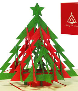 LINPOPUP Pop Up Karte, 3D Karte, Weihnachtskarte, Weihnachtsbaum Sterne, N423