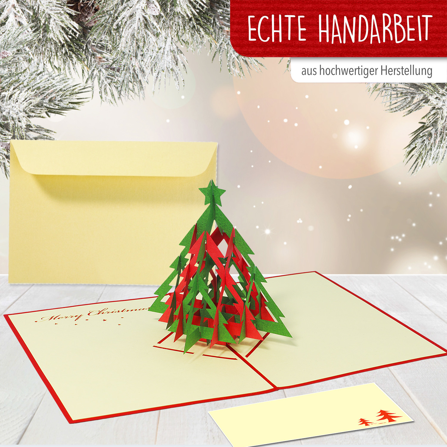 LINPOPUP Pop Up 3D Karte, Weihnachtskarte, Glückwunschkarte, Tannenbaum, Weihnachtsbaum Sterne, LIN17156, LINPopUp®, N423