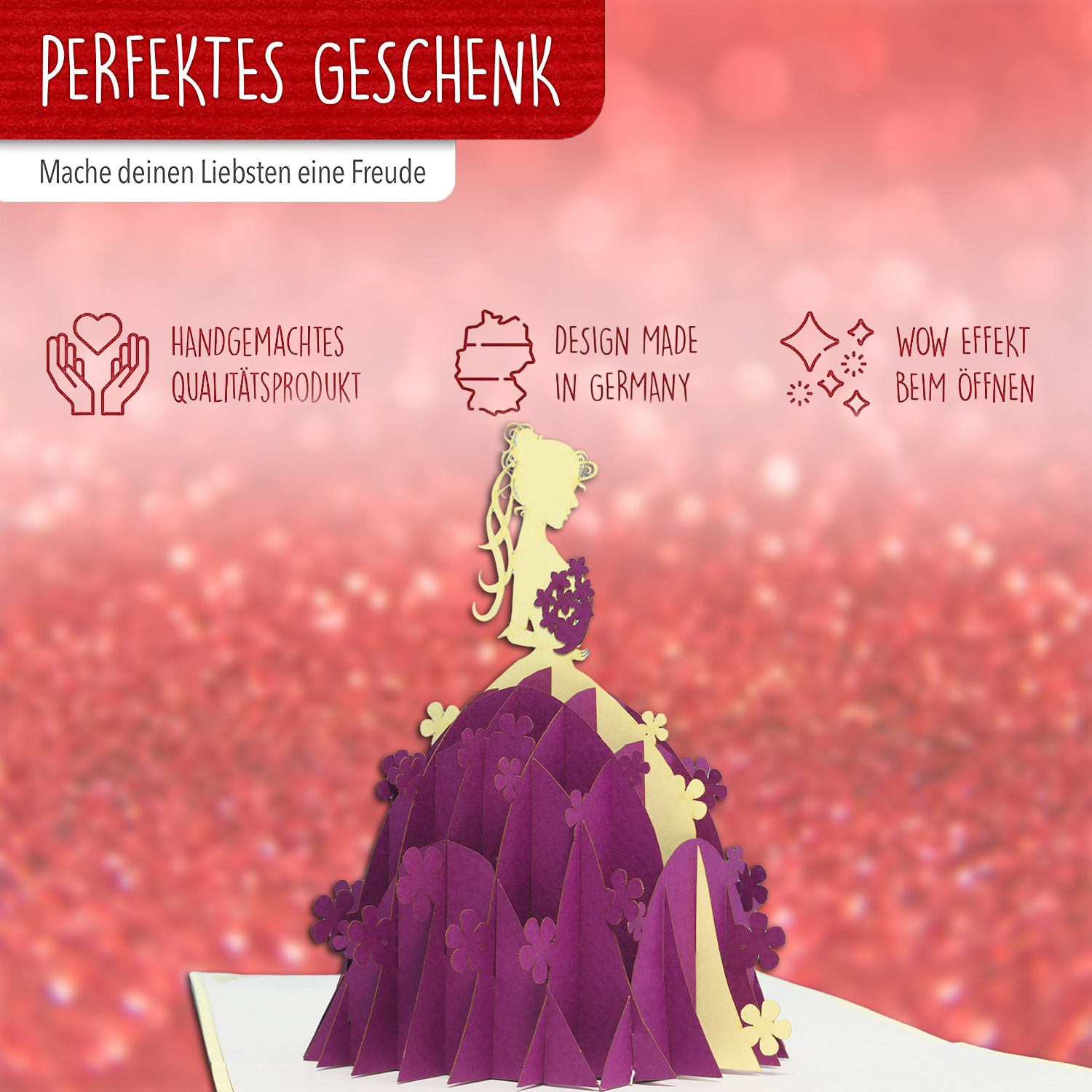 LINPOPUP Pop Up 3D Karte, Hochzeitskarte, Hochzeitseinladung, Brautkleid, LINPopUp®, N224