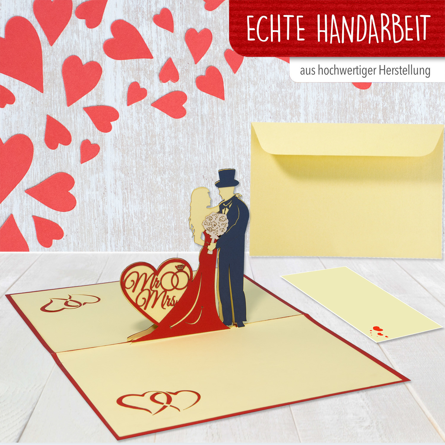 LINPOPUP Pop Up 3D Karte, Hochzeitskarte, Hochzeitseinladung, Brautpaar Mr./Mrs., LIN17555, LINPopUp®, N311