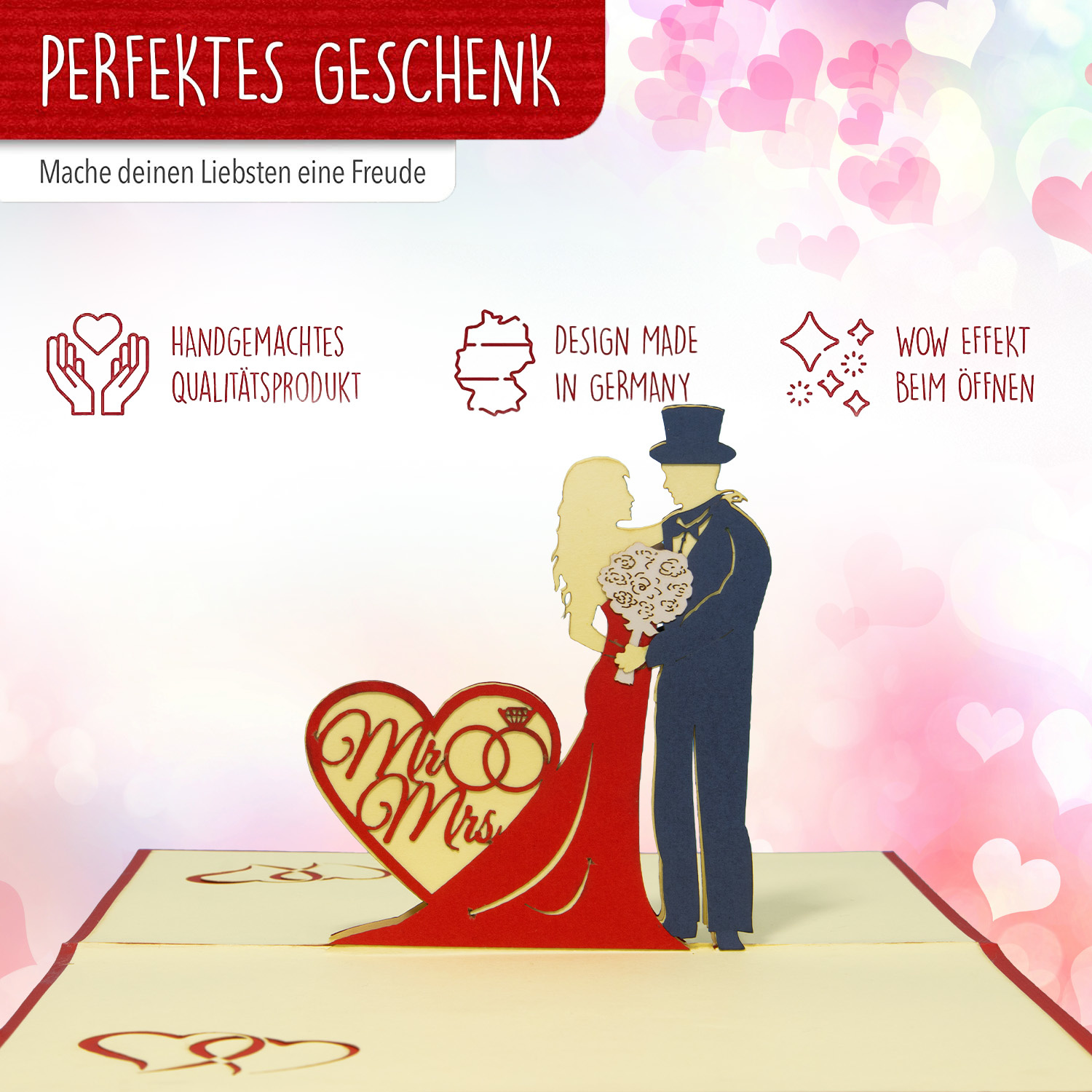 LINPOPUP Pop Up 3D Karte, Hochzeitskarte, Hochzeitseinladung, Brautpaar Mr./Mrs., LIN17555, LINPopUp®, N311