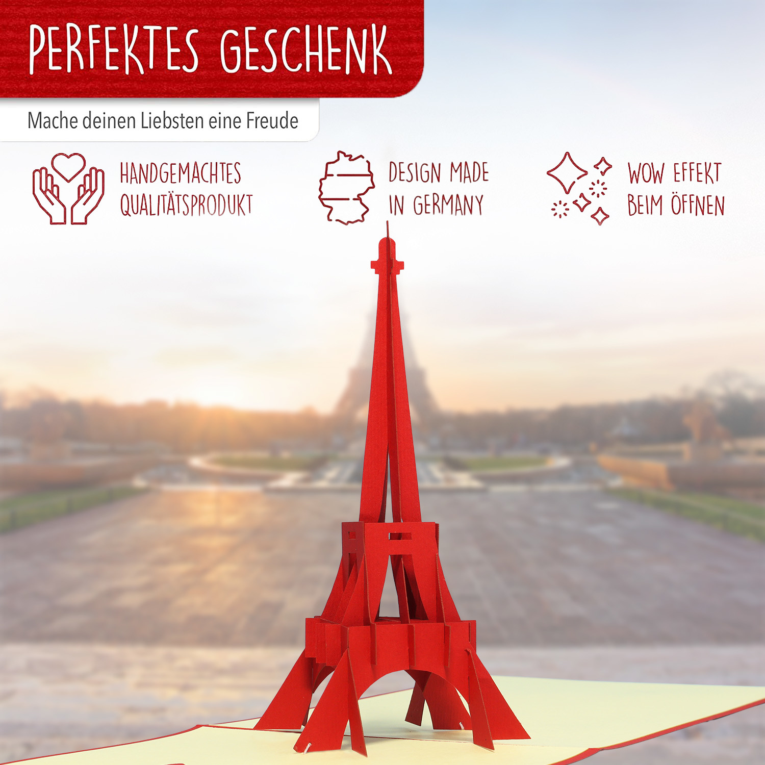 LINPOPUP Pop Up 3D Karte, Glückwunschkarte, Reisegutschein, Paris, Frankreich, Eiffelturm, LIN17422, LINPopUp®, N178