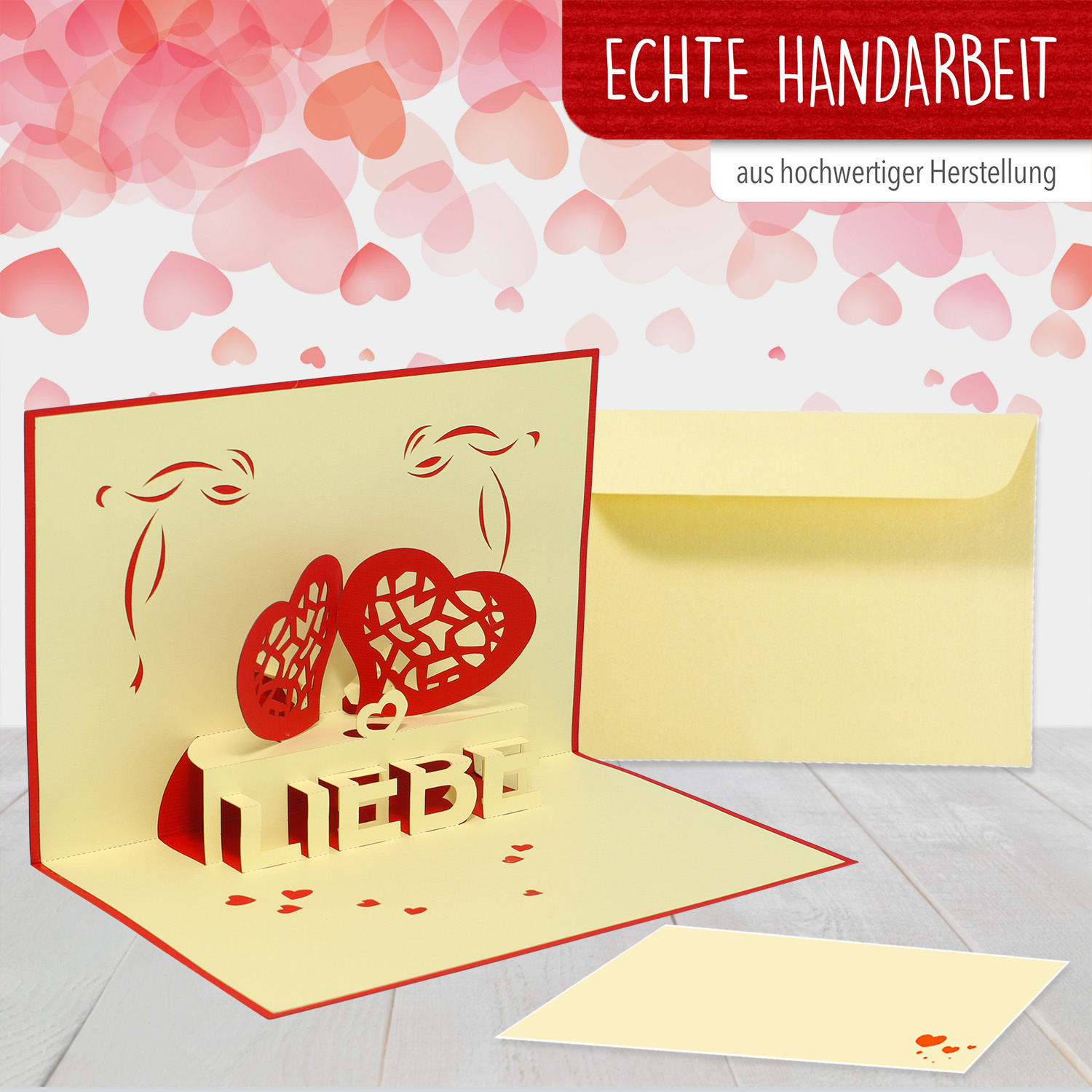 Pop Up 3D Card, Valentine's Day Card, Wedding Invitation, Wedding Card, Two Hearts Love, LINPopUp®, N55