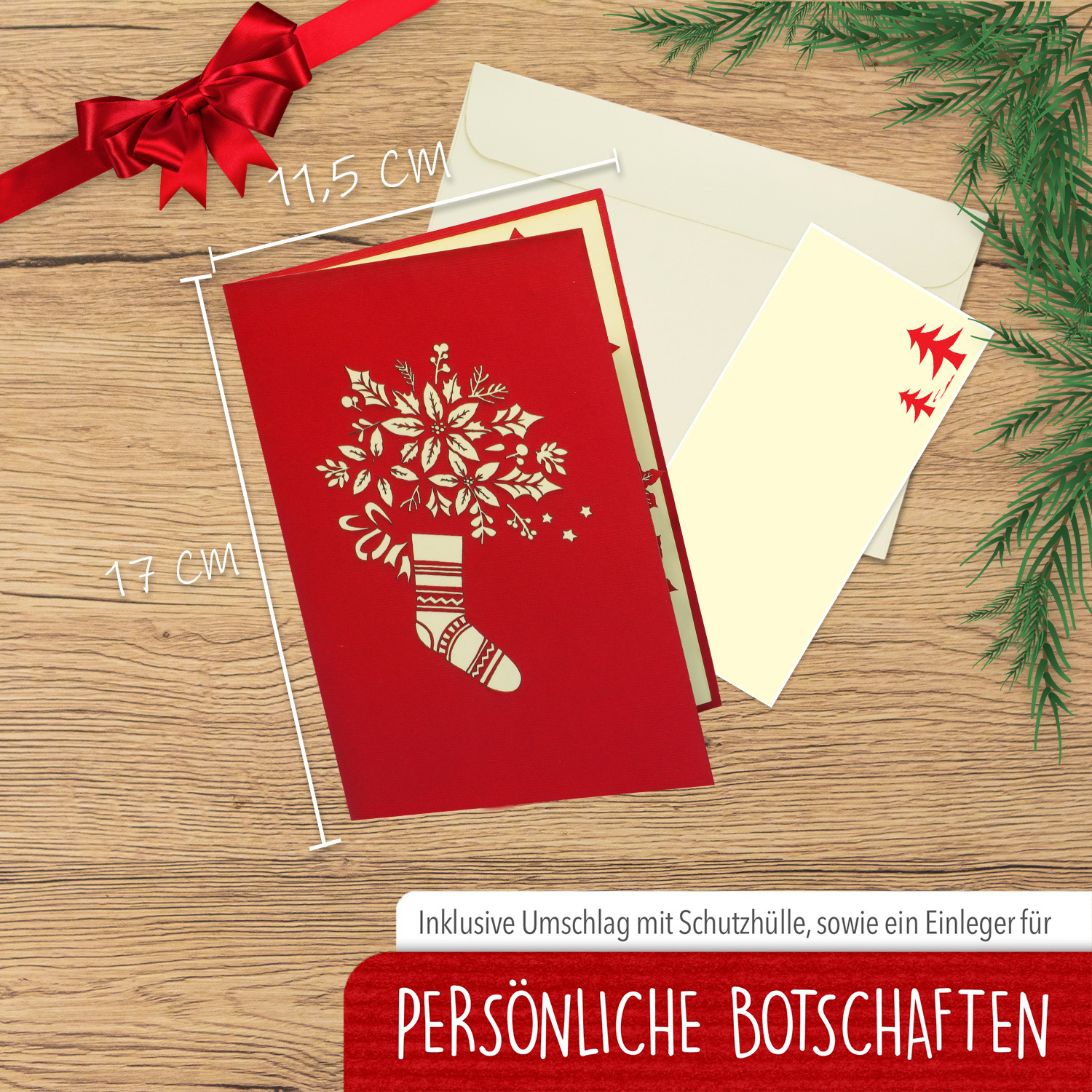 LINPOPUP Pop Up 3D Karte, Weihnachtskarte, Glückwunschkarte, Weihnachtsblumen, Weihnachtsstern, LIN17661, LINPopUp®, N456