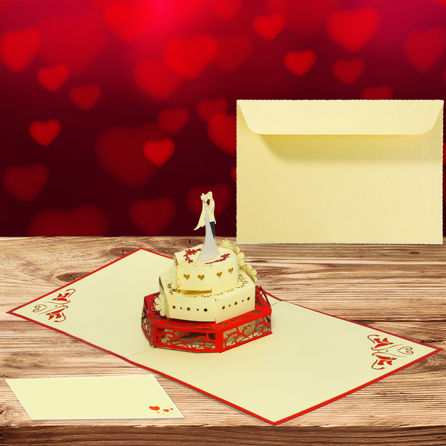LINPOPUP Pop Up 3D Card, Wedding Card, Wedding Invitation, Bridal Couple Cake, LINPopUp®, N210