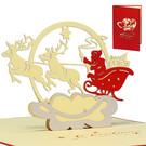 LINPOPUP Pop Up Card, 3D Card, Christmas Card, Sleigh Reindeer, N424