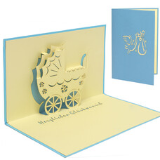 LINPOPUP Pop Up Card, 3D Card, Stroller, blue, N92