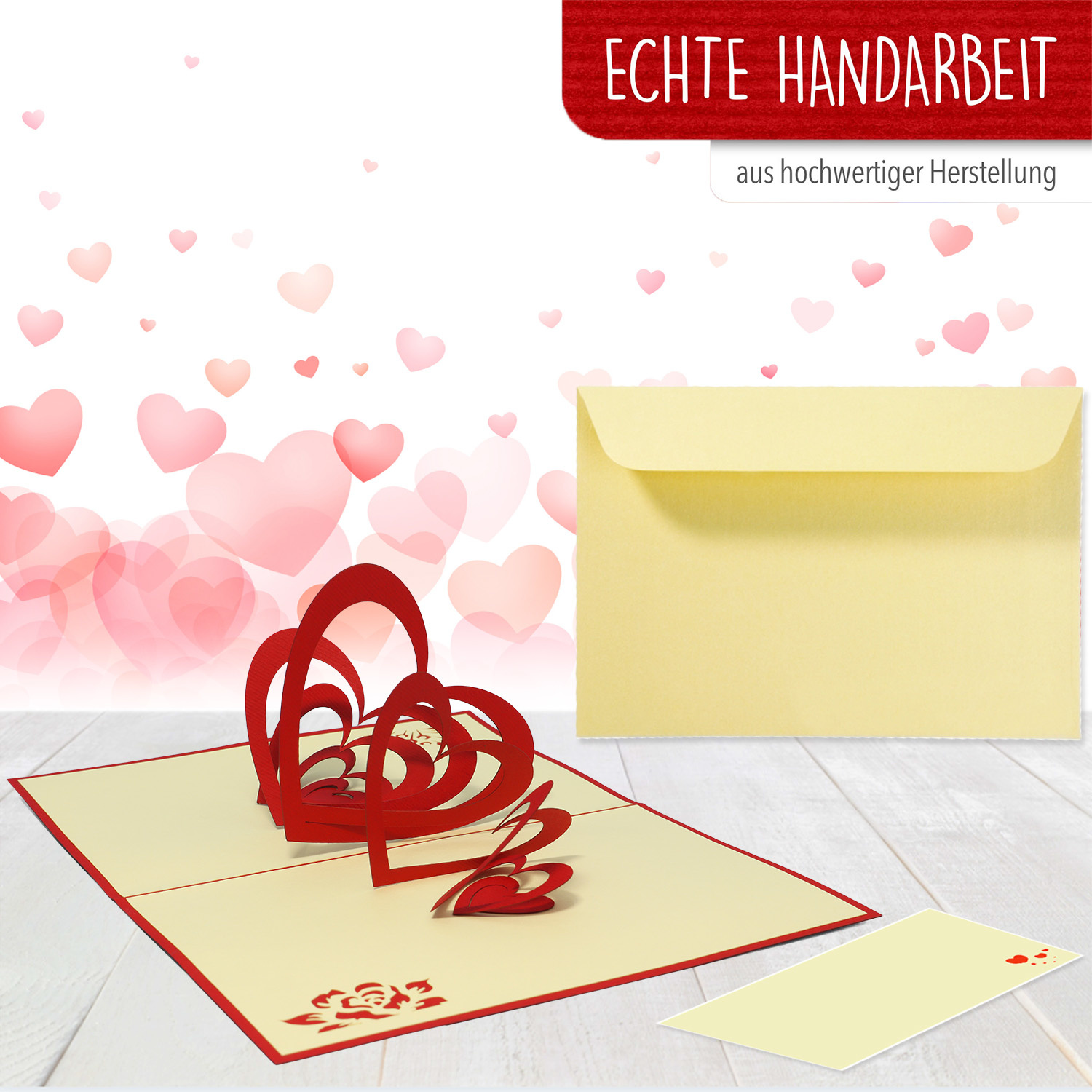 Pop Up 3D Karte, Valentinskarte,Hochzeitseinladung, Hochzeitskarte,  Herzen, LINPopUp®, N58