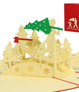 LINPOPUP Pop Up Karte, 3D Karte, Weihnachtskarte, Tannenbaum fällen, N421