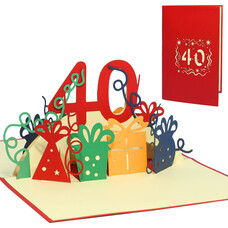 LINPOPUP Pop Up Card, 3D Card, 40th Birthday, Anniversary Number, red, N18