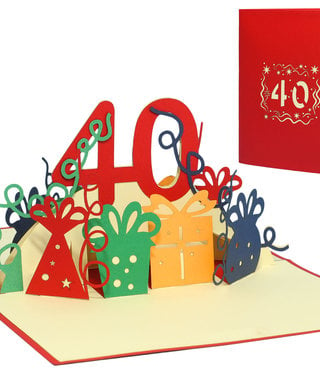 LINPOPUP Pop Up Card, 3D Card, 40th Birthday, Anniversary Number, red, N18